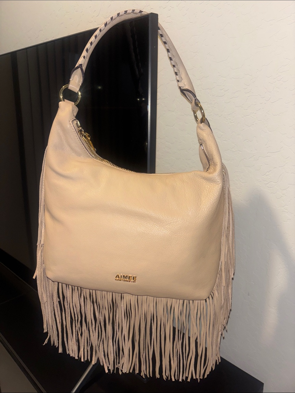 Aimee Kestenberg Blush Leather Fringe Shoulder Bag
